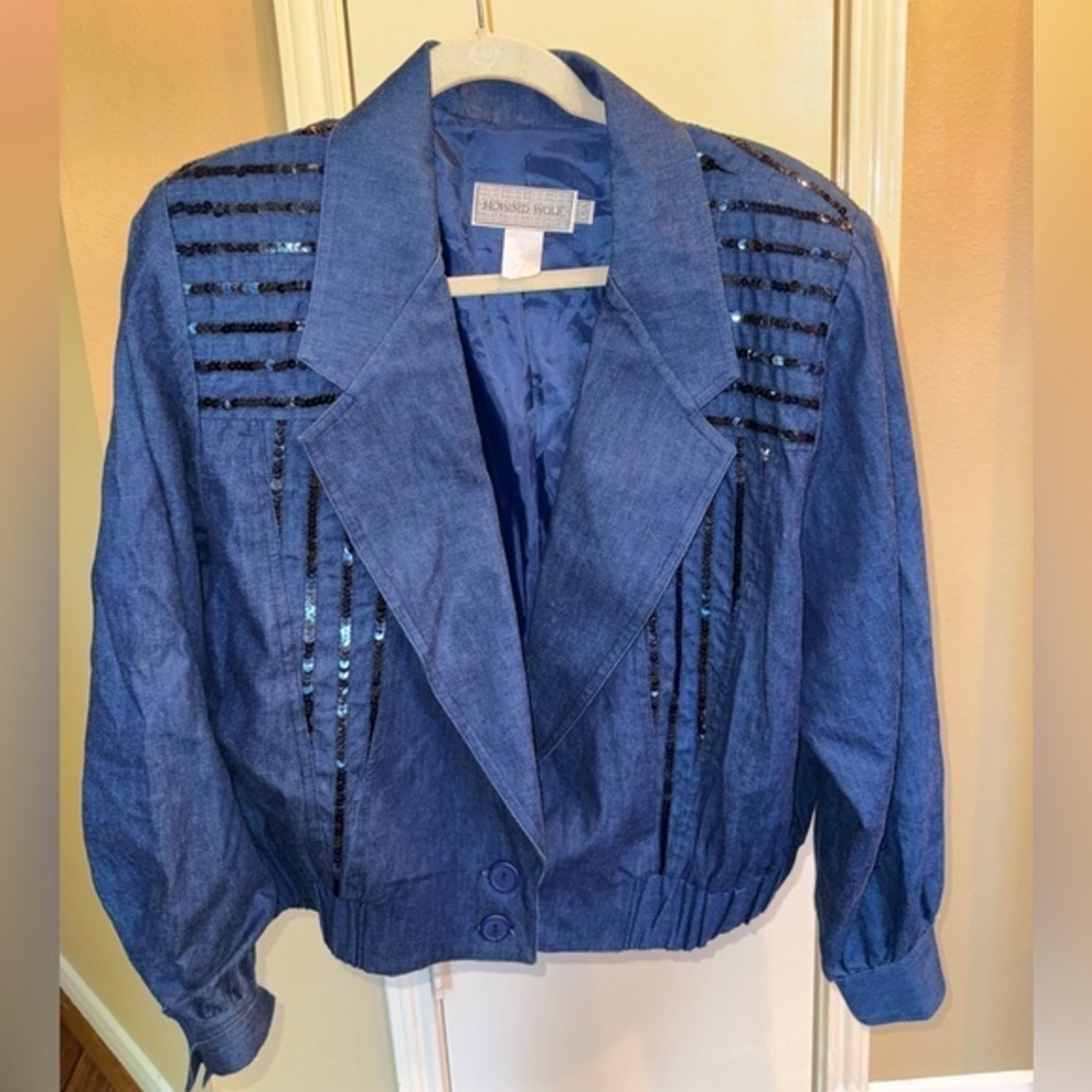 Vintage Howard Wolf Funky Western Denim Color Jacket Sequins. Size 14.